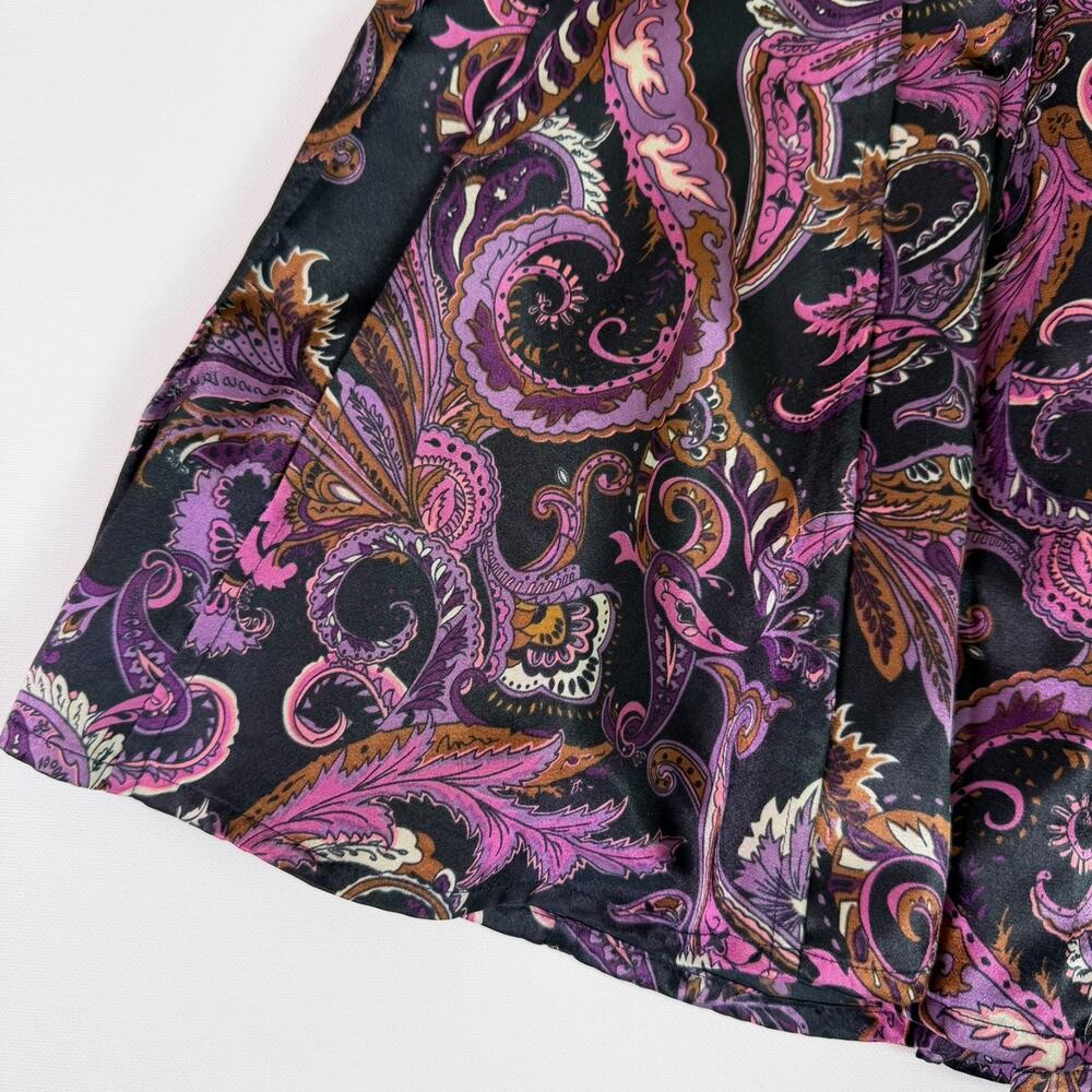 Satin Paisley Pleated A-Line Knee Length Skirt Women's 6 Dark Whimsygoth Witchy